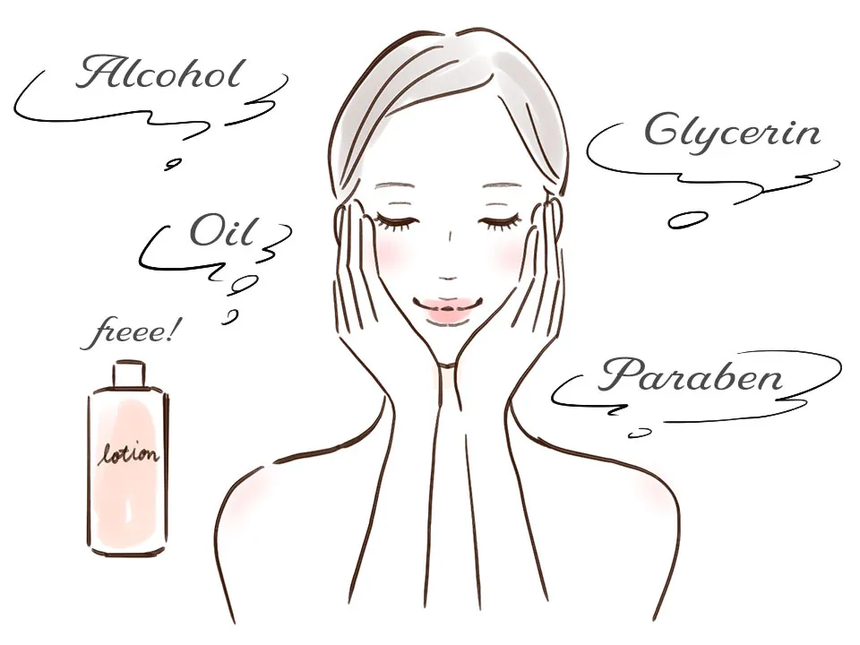 無添加化粧水を使う女性のイラスト