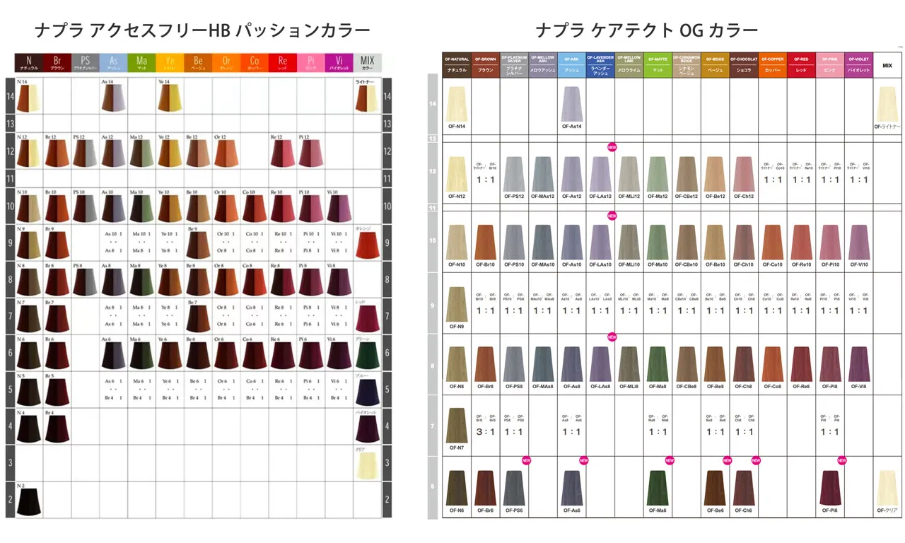 ヘアカラーの色見本