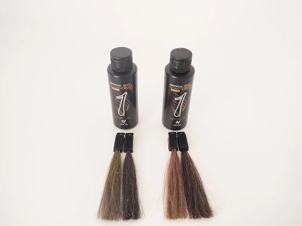 グローリンワンクロスの商品写真と染毛写真