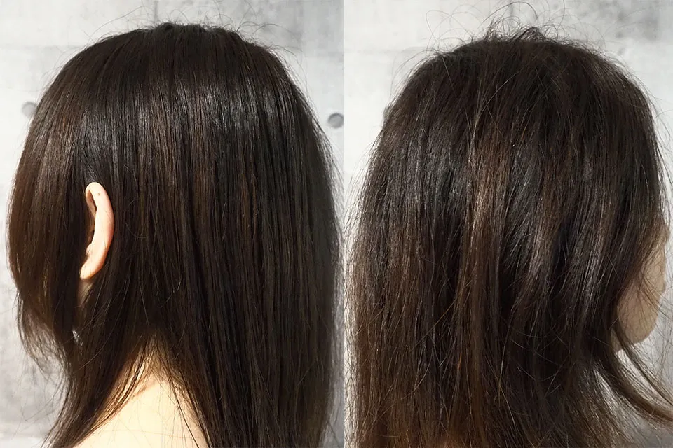 朝のエメリルオイル使用後の左右比較