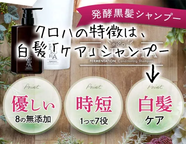 クロハシャンプーが白髪ケア商品ということを示す画像