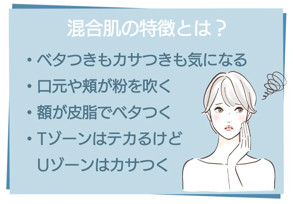 混合肌の特徴を解説する女性のイラスト