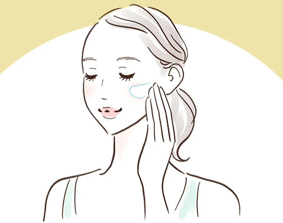 顔にクリームを塗る女性のイラスト