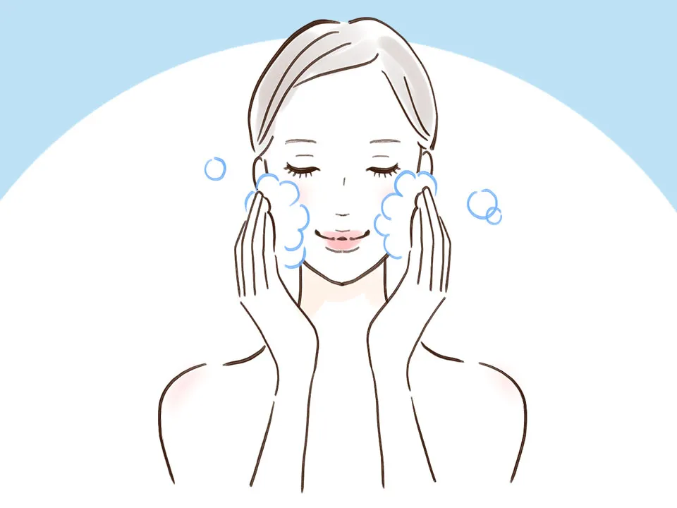 洗顔をする女性のイラスト