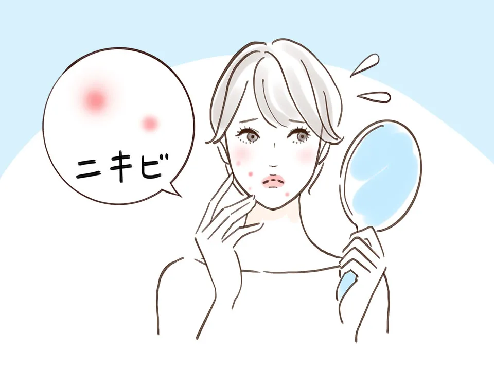 大人ニキビを気にする女性のイラスト