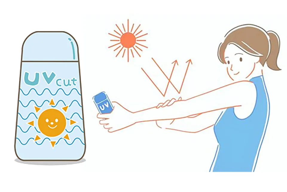 日焼け止めを塗る女性のイラスト