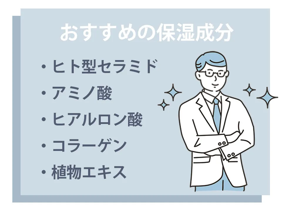 メンズ向け保湿成分の解説イラスト