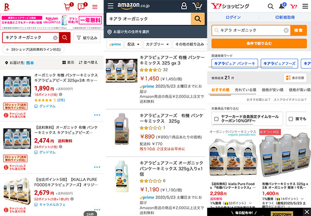 Amazon/楽天/Yahooショッピングでの販売状況