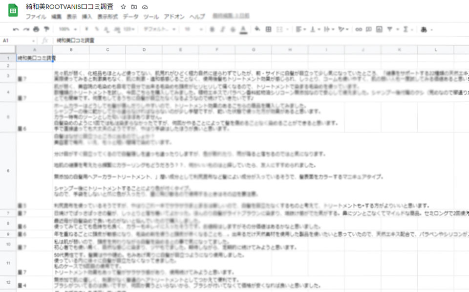 綺和美RootVanishの口コミをパソコンで分析した画面