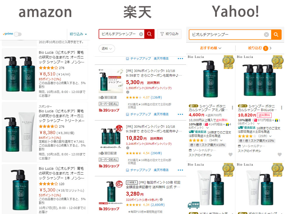 ビオルチアシャンプー通販サイトの価格