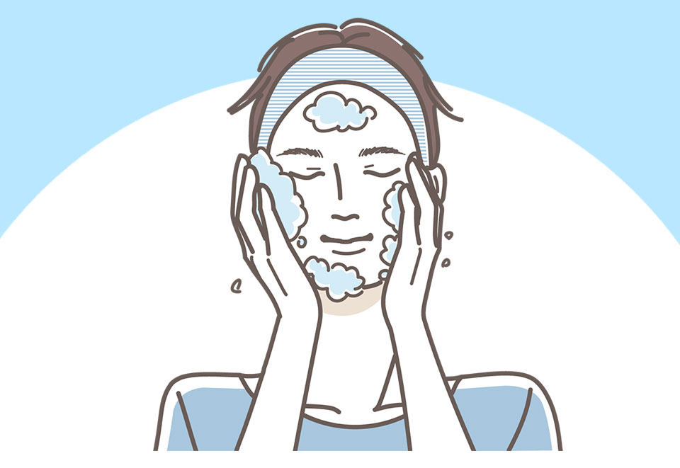 メンズが洗顔しているイラスト